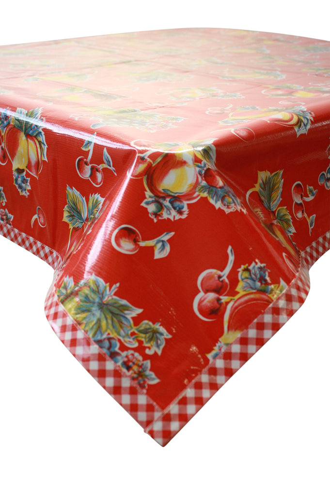 Retro Red Oilcloth Tablecloth with Red Gingham