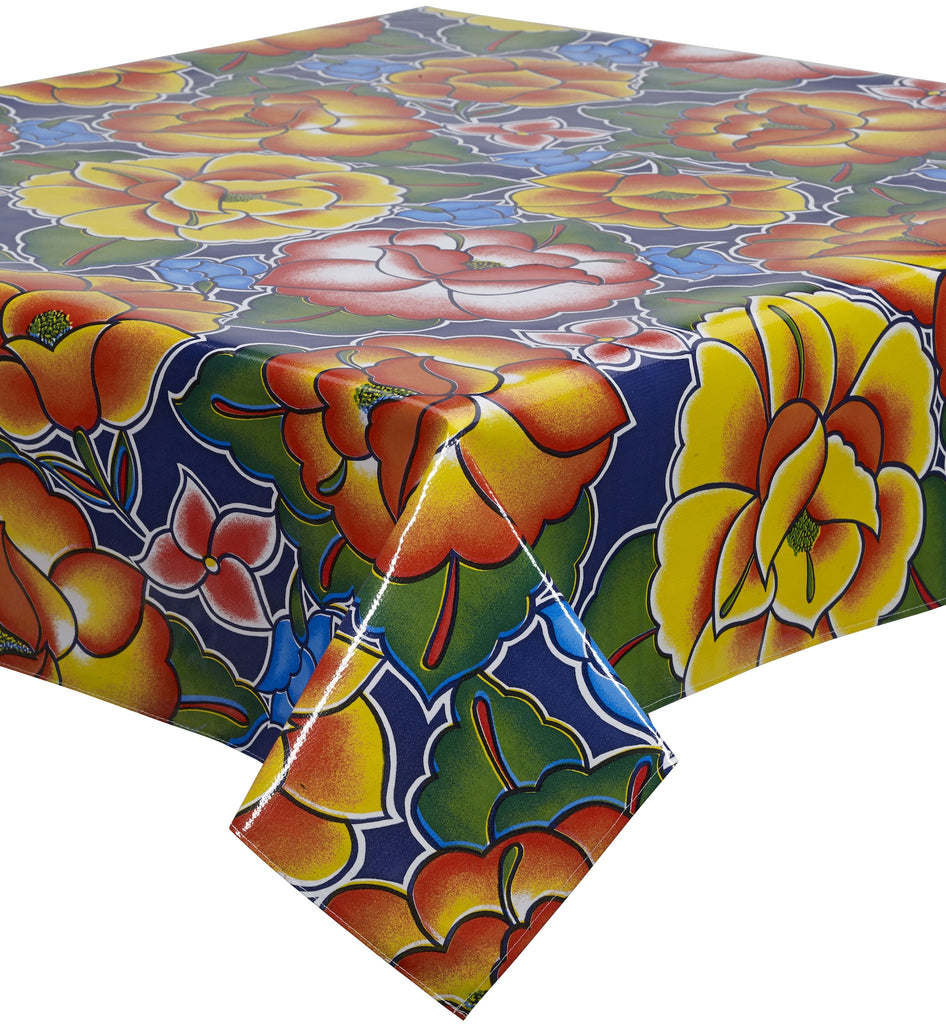 Freckled Sage Oilcloth Tablecloth Sage's Garden Navy