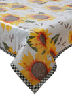Freckled Sage Oilcloth Tablecloth Sunflower with Black Gingham Trim
