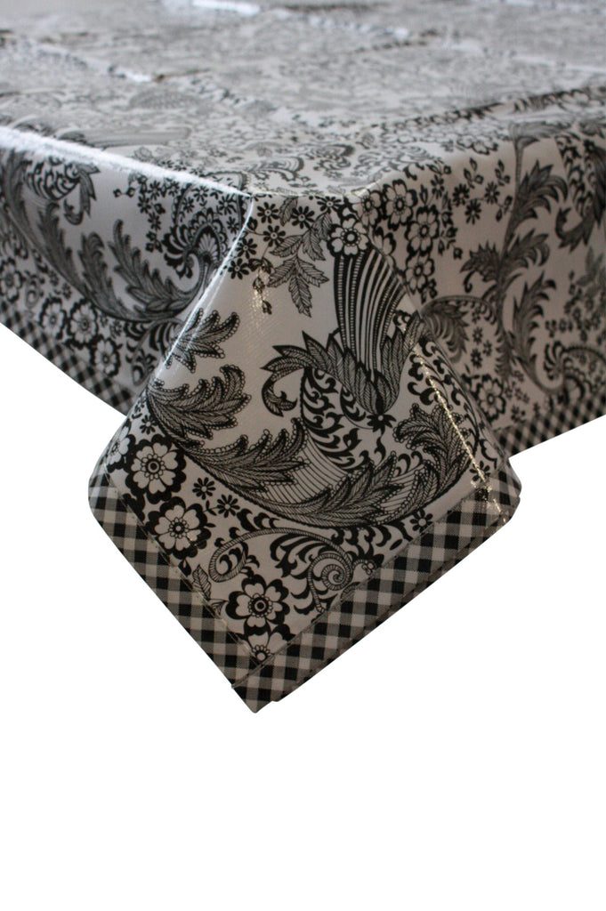 Slightly Imperfect Toile Black Oilcloth Tablecloths