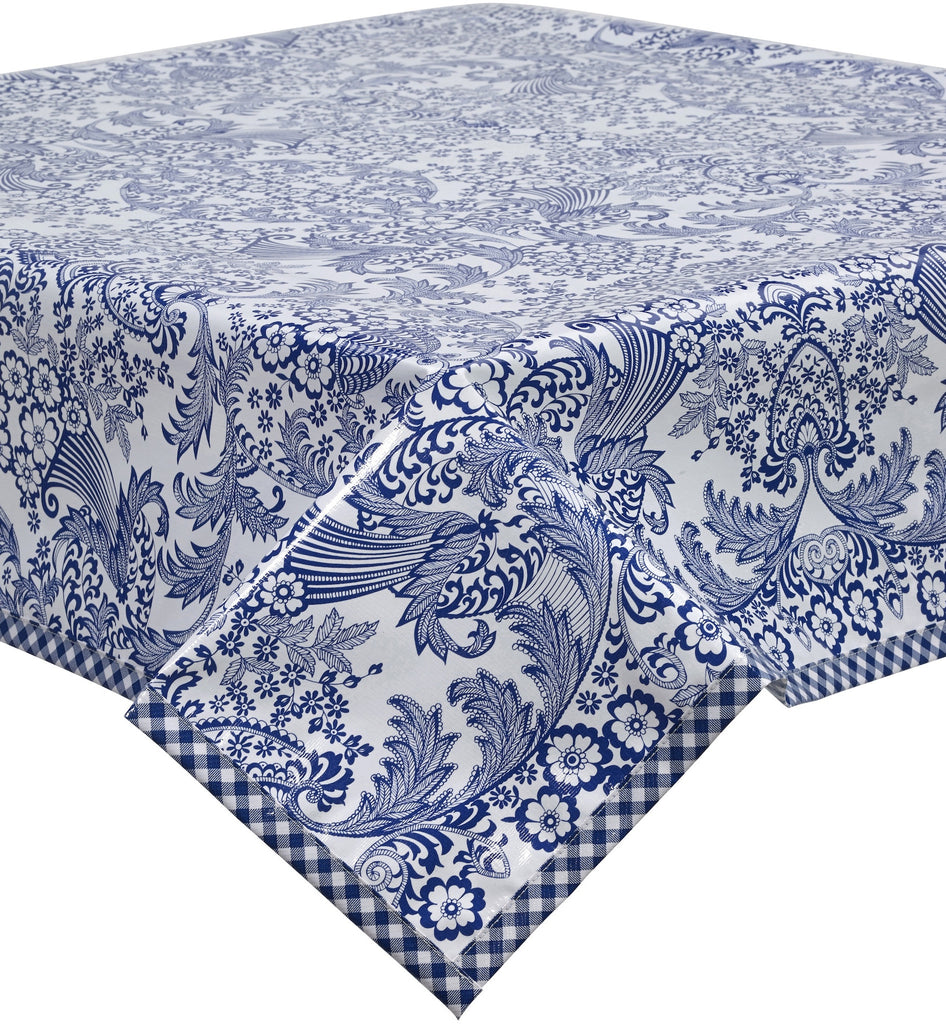 Freckled Sage Oilcloth Tablecloth Blue Toile