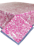 Toile Pink with Navy Gingham Trim Oilcloth Tablecloth