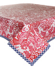 Freckled Sage Oilcloth Tablecloth Red Toile with Blue Gingham