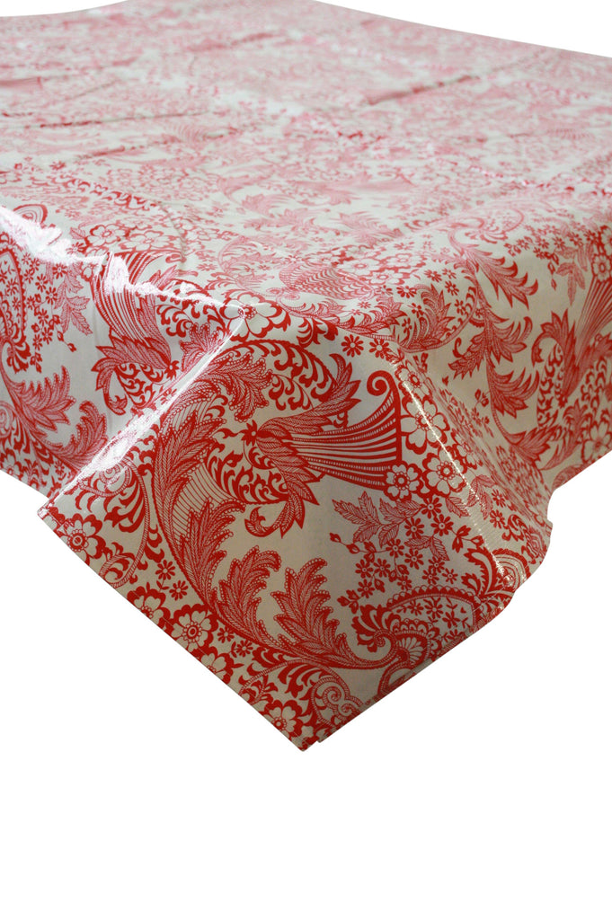 Toile Red Oilcloth Tablecloth with Simple Hem