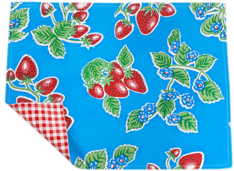 Freckled Sage Oilcloth Placemats Strawberry Light blue