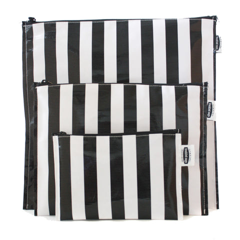 Freckled Sage Trio Bag Set Stripe Black Oilcloth