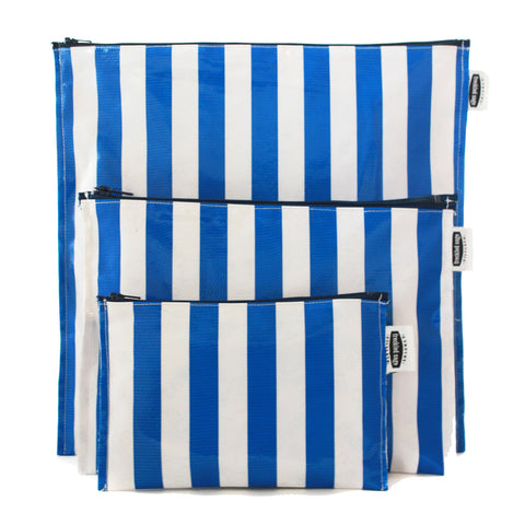 Freckled Sage Trio bag Set Blue Stripe Oilcloth
