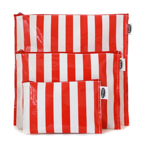 Freckled Sage Trio Bag Set Stripe Red Oilcloth