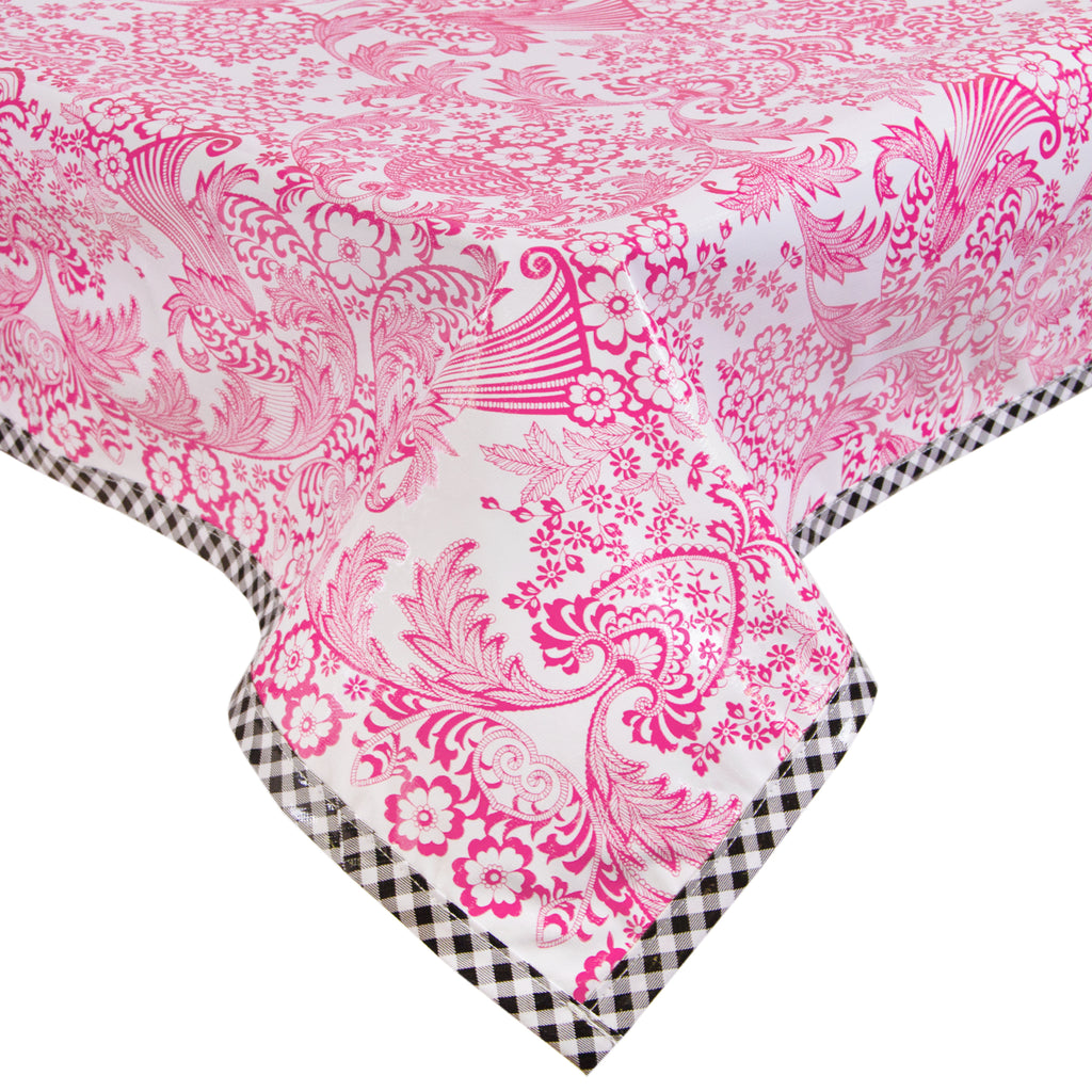 Freckled Sage Oilcloth Tablecloth Toile Pink with Black GT