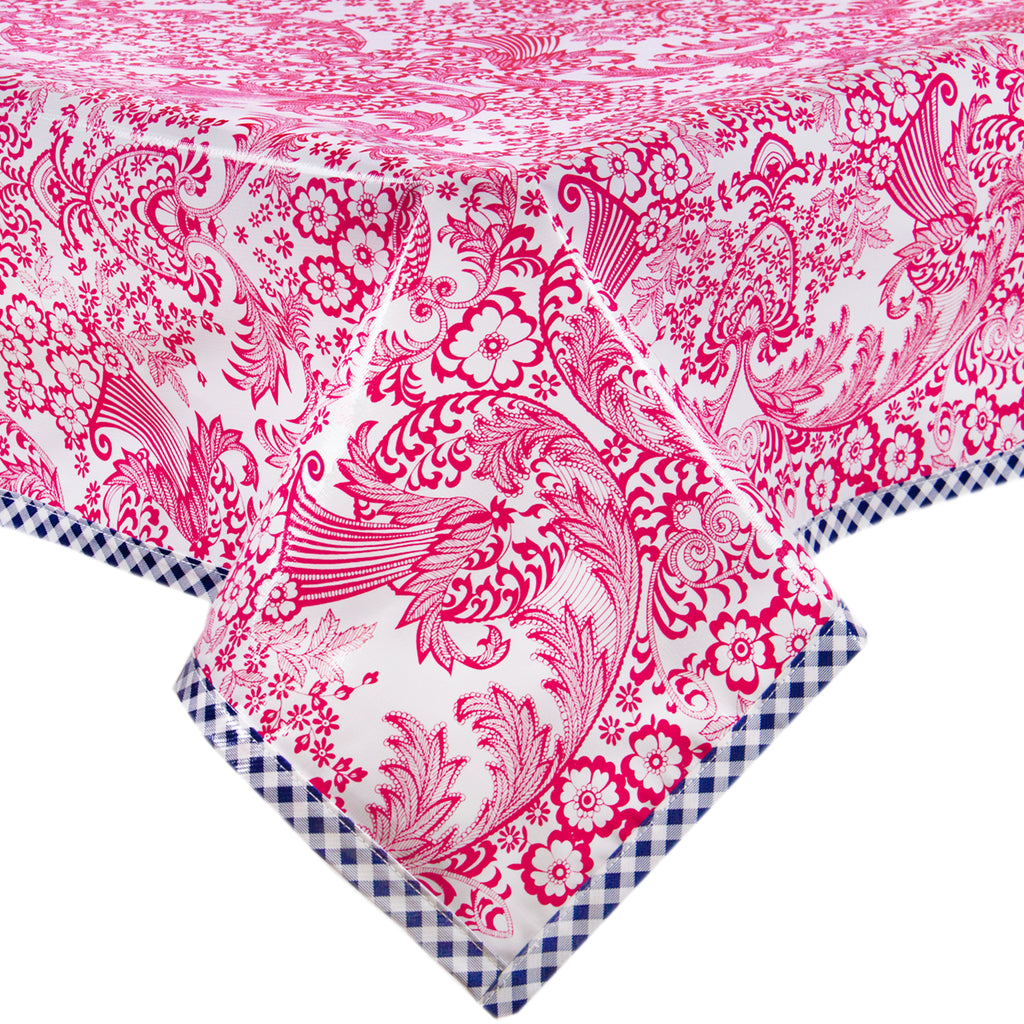 Freckled Sage Oilcloth Tablecloth Toile Pink with Navy GT