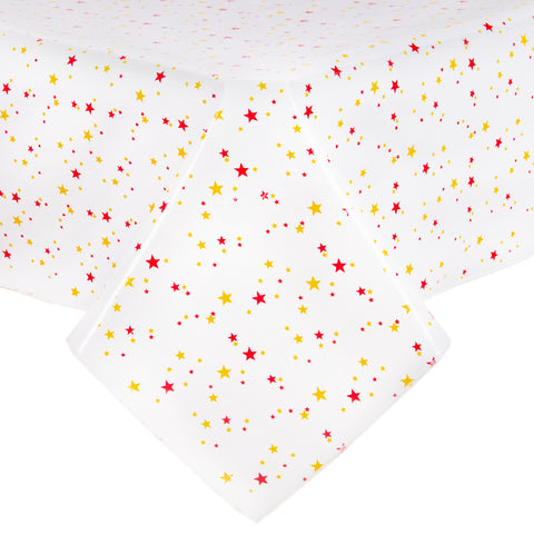 Freckled Sage Oilcloth Tablecloth Stars Red and Yellow