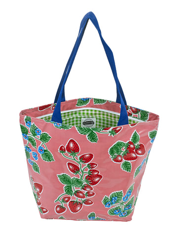 Freckled Sage Oilcloth Zip Tote Bag in Strawberry Pink