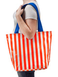 Freckled Sage Oilcloth Zip Tote Bag in Stripe Orange