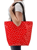 Freckled Sage Oilcloth Zip Tote Bag in White Dot on Red