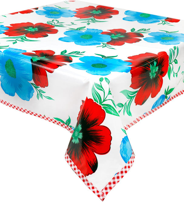Freckled Sage Big Flowers on White Oilcloth Tablecloth