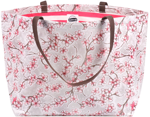 Freckled Sage Oilcloth Extra Large Tote Bag Cherry Blossom Silver