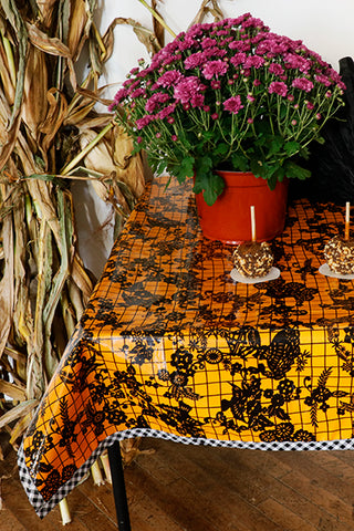 Halloween Black on Yellow Day of the Dead Oilcloth Tablecloth