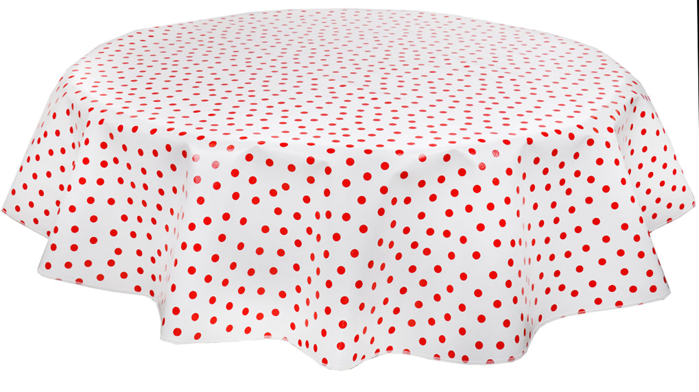 Round Oilcloth Tablecloth in Red Dot