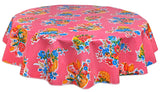 Freckled Sage Round Tablecloth Flower Basket on Pink