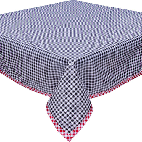 freckled sage black gingham with red gingham trim tablecloth