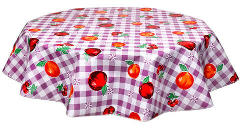 Freckled Sage Round Tablecloth Fruit & Gingham Purple