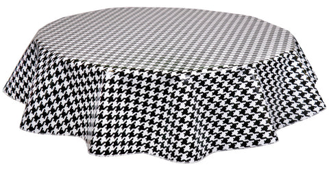 Round Oilcloth Tablecloth in Houndstooth Black