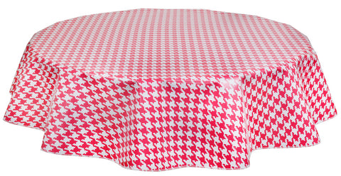 Round Oilcloth Tablecloth in Houndstooth Pink