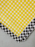 Freckled Sage Oilcloth Tablecloth Yellow Gingham with black gingham trim