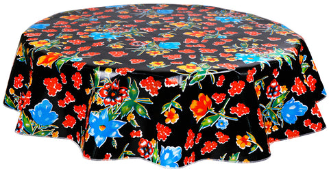 Round Oilcloth Tablecloths in Istanbul Black