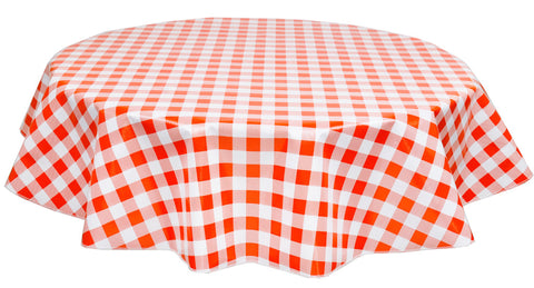 60" Round Oilcloth Tablecloth in Large Gingham Orange