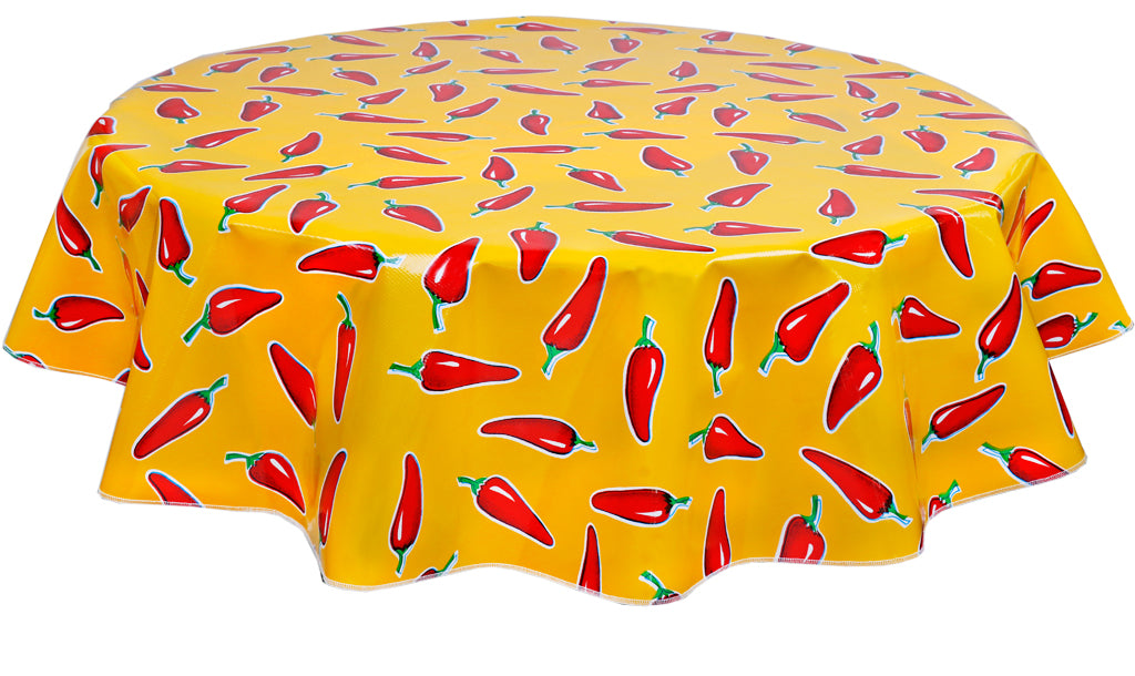 Freckled Sage Round Tablecloth Chili Peppers on Yellow