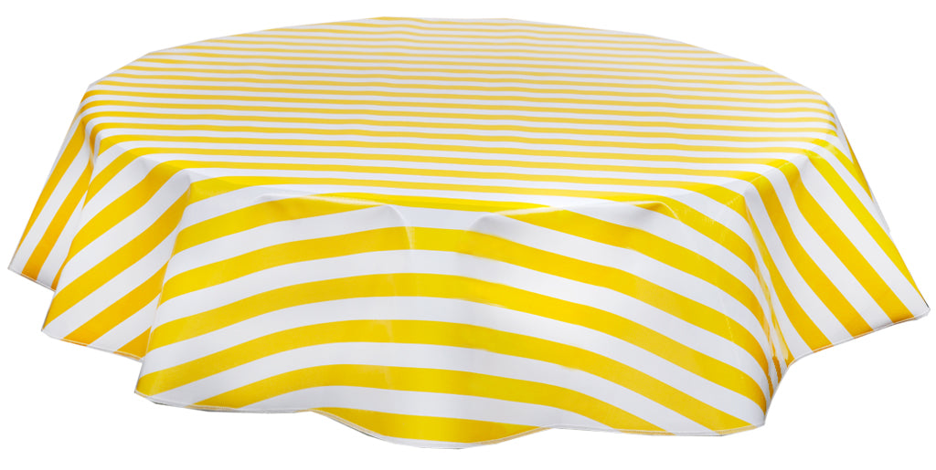 68" Round Oilcloth Tablecloth in Stripe Yellow