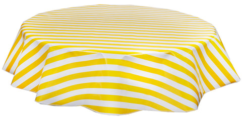 68" Round Oilcloth Tablecloth in Stripe Yellow