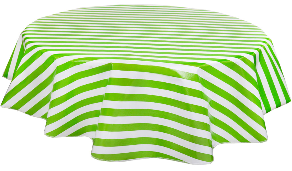 Round Oilcloth Tablecloths in Stripe Lime
